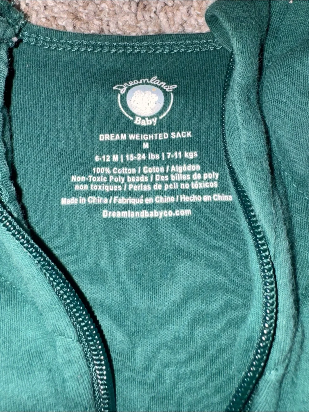 Dreamland Baby 6-12m Weighted Sleep Sack - Forest Green - 1.0 TOG - Picture 7 of 9